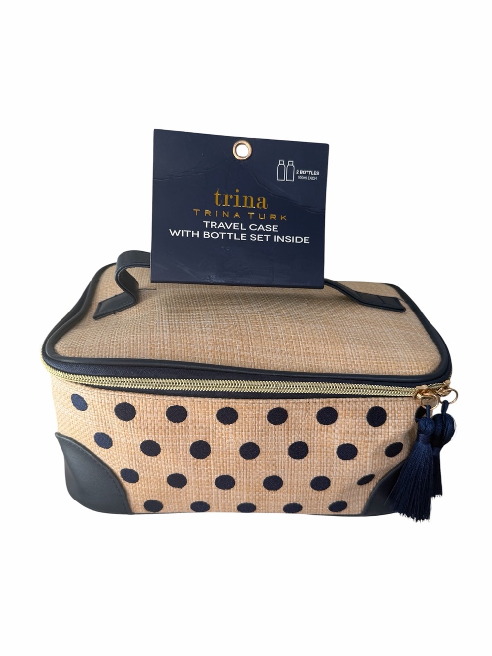 Trina Turk Natural and Navy Polka Dot Travel Cosmetic Case